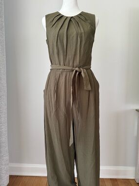Calvin Klein Olive Green Sleeveless Tie-Waist Jumpsuit
